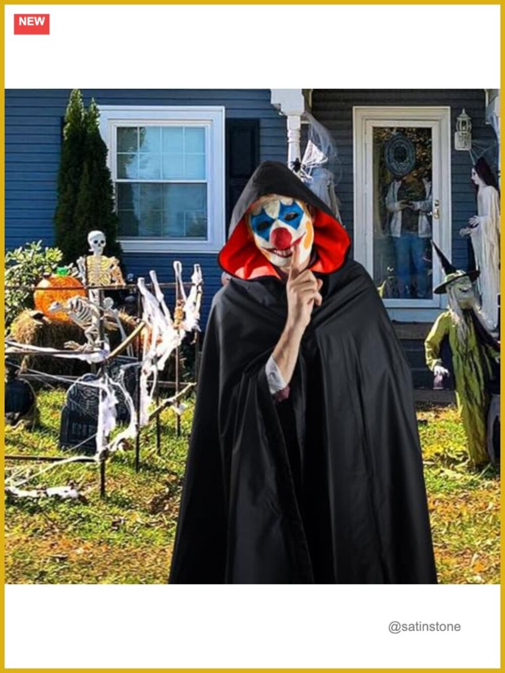 Hooded Vampire Cape Reversible Polyester Cloak Cosplay Halloween - Picture 4 of 6
